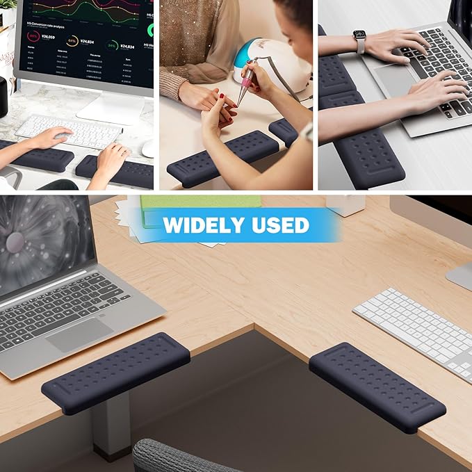 Leolee L-Shaped Desk Elbow Pads for Desk Deep Blue Memory Foam Arm Rest for Desk with Non-Slip Base Ergonomic Desk Edge Cushion Wrist Rest for Computer Keyboard Typing Office Home (2 Piece)