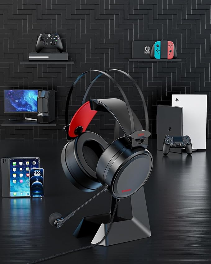 NUBWO Gaming headsets PS4 N7 Stereo Xbox Headset Wired PC Gaming Headphones with Noise Canceling Mic Over Ear Gaming Headphones for PC/MAC/PS4/PS5/NS/Xbox 1 (Adapter Not Included) -Red