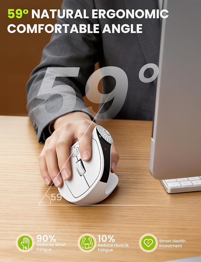 SABLUTE MAM51 Ergonomic Mouse Wireless with 3-in-1 Quick-Switch Scroll Wheel Vertical Mouse with 4000 DPI 8 Buttons Wireless Computer Mouse 2.4Ghz/Bluetooth Mouse for Laptop and Desktop-White