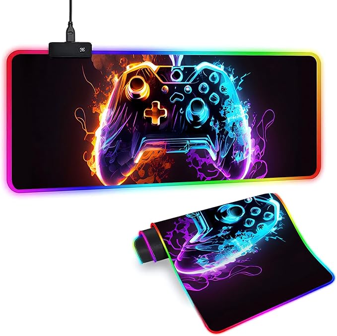 XL RGB Gaming Mouse Pad with 14 Light Modes - Light Up Gamer Mouse Pad31.5 x 11.8in Non-Slip Gamepad Style Led Large Gamer MousepadBlack Long Glowing Gaming Accessories for Desk Waterproof