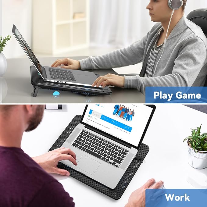 TECKNET Laptop Cooling Pad Portable Slim Quiet USB Powered Laptop Notebook Cooler Cooling Pad Stand Chill Mat with 3 Blue LED Fans Fits 12-17 Inches (Black)