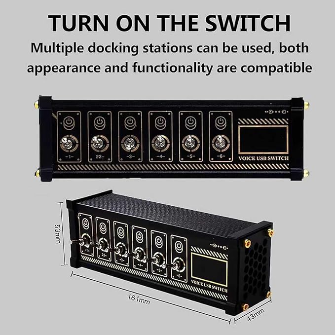 COYEUX 6 Port USB Switcher USB Docking Station Independent Control Button Switch Retro Gold Plating Table Setting Share USB Devices Ideal Gift for Boyfriend