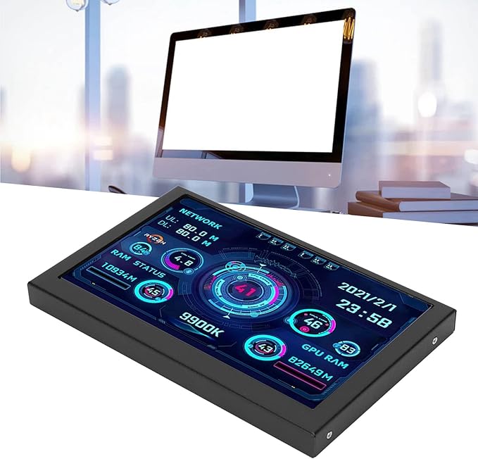 Dioche PC CPU Data Monitor 5in USB C for aida64 Temperature Display PC Sensor Panel Display for DIY Enthusiasts LCD Black