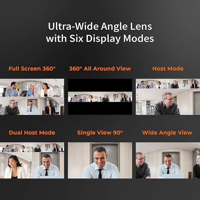 j5create 360 Degree All Around Meeting Webcam - 1080P HD Video Conference Camera with High Fidelity Microphone USB-C | for Video Conferencing Online Classes and Collaboration (JVCU360)