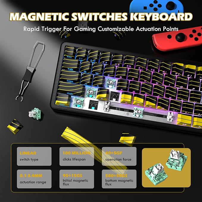 ATTACK SHARK X11 &amp X65 PRO HE Rapid Trigger Hall Effect Keyboard60% Magnetic Keyboard 8K Polling Rate RGB Hot SwapWireless Gaming Mice with Charging Dock 22K DPIBT/2.4Ghz/WiredCoiled Cable-Bla