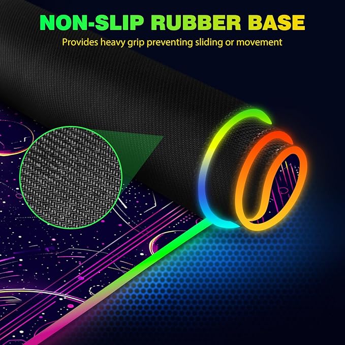 AIMSA Wireless Charging15W Wireless Fast Charging with Mouse Pad Large Keyboard RGB Mouse Pad with 14 LED Light Modes Non-Slip Desk Pad Purple Planet