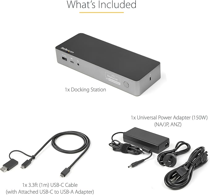 StarTech.com Universal Laptop Docking Station Hybrid USB-C/USB-A Dock Dual 4K DP/HDMI 100W PD Mac/Windows/Chrome OS NIC