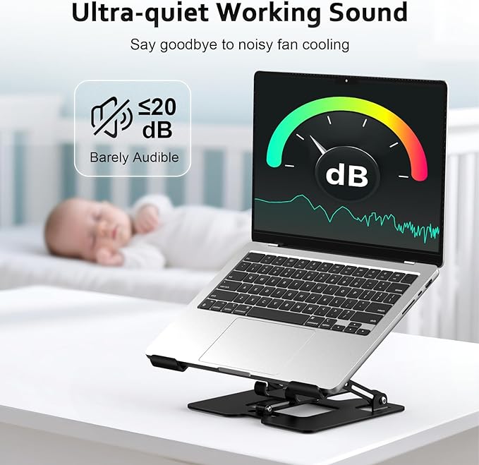 Laptop Cooling Stand with Detachable Fan2-IN-1 Laptop Stand with Phone Holder and Silent FansAdjustable Height and AngleCarbon Steel FrameworkLaptop Cooling Pad for up to 16”Laptop (Black)