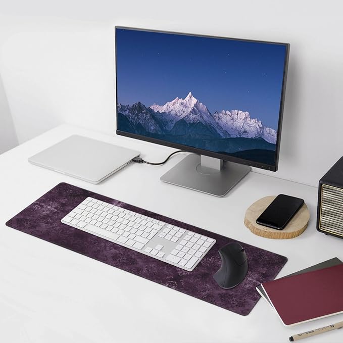 Eggplant Velvet Damask Plum Purple Floral Large Mouse Pad 31.5x12 Inch Gaming Desk Mat XXL Non-Slip Rubber Base Computer Pad with Durable Stitched Edges for Work and Play