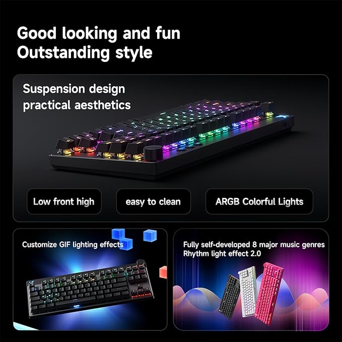 MCHOSE Mix 87 Magnetic Switch Rapid Trigger Gaming KeyboardHall Effect Hyper-Fast Adjustable Actuation Wired TKL Keyboard with Smart RT Mode Knob RGB Translucent Keycaps for PC Gamer (Black)