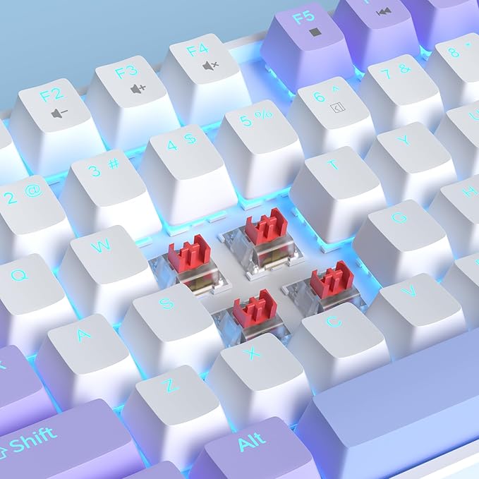 MageGee 75% Mechanical Gaming Keyboard Red Switch LED Blue Backlit 87 Keys Compact TKL Wired Computer Keyboard for Windows Laptop PC Gamer - White/Purple