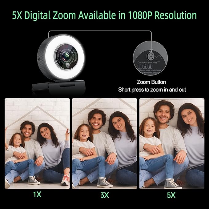 Angetube 1080p Webcam with Ring Light for Streaming: USB 60FPS Web Camera with Microphone-HDR-Enabled-HD Auto Light Correction Web Cam with Adjustable FOV for Teams Zoom PC/Laptop/Mac/Desktop