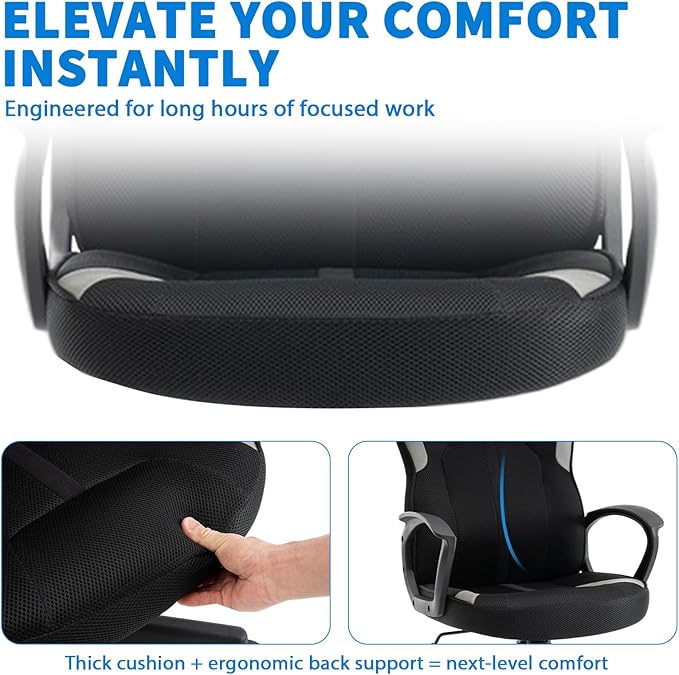 Ergonomic Gaming Chair Adjustable Height Black Office Chair with Lumbar Support and 360° Swivel Home Office Desk Chairs with Armrests for Office or Gaming Easy Assembly