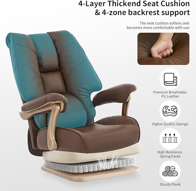 Big and Tall Executive Office Chair with Footrest 400LBS Capacity Ergonomic High-Back Desk Office Chair with Lumbar Support Padded Armrests &amp Thick Cushion Brown PU Leather Chairs