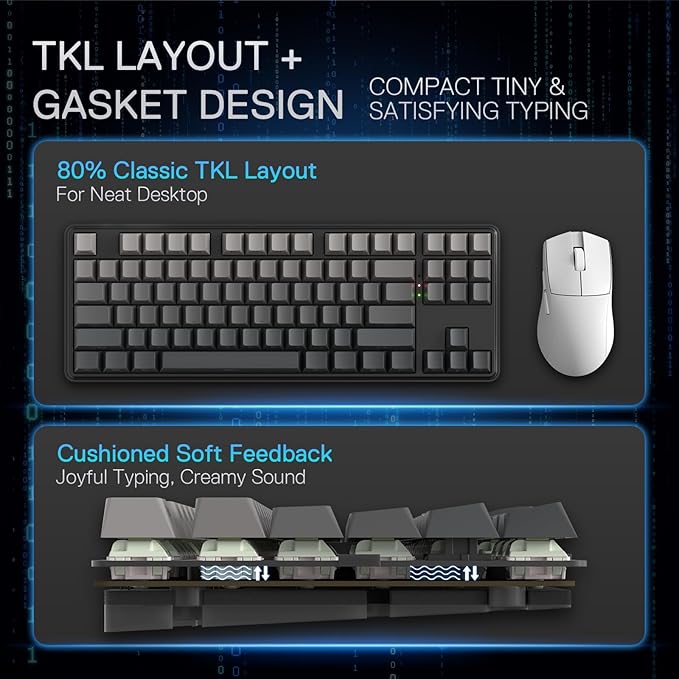 Redragon K707 PRO GB 80% Gasket RGB Gaming Keyboard 3-Modes Wireless TKL Mechanical Keyboard w/Hot-Swap South-Facing LEDs Socket PBT Gradient Keycaps &amp 5-Layer Noise Dampening Custom Linear Swi