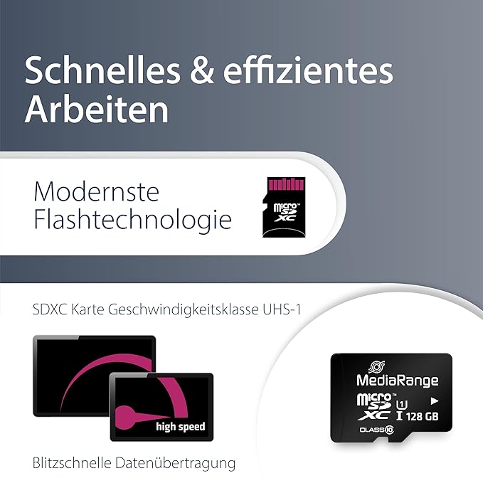 MediaRange Micro SDXC Memory Card with SD Adapter 128GB - Speed Class 10 Read Speed up to 80 MB/s External Data Storage for Mobile Devices Such as Digital Cameras or Smartphones