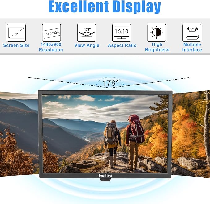 19 Inch Touch Screen Monitor 1440x900 Support HDMI VGA AV USB BNC 10 Points Capacitive Touch TFT LED Monitor for Laptop PC Xbox PS5/PS4 Switch POS Systems Built-in LounSpeakers