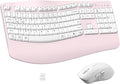 Ergonomic Wireless Keyboard and Mouse Combo Wave Keys Keyboard with Wrist Rest for Natural Typing 3 DPI Adjustable Ergonomic Silent Mouse for Computer/Laptop/Windows/Mac (Pink)