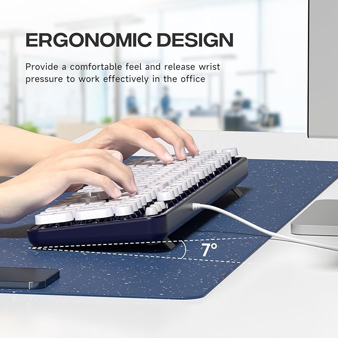 Computer Keyboard Wired Plug Play USB Retro Round Typewriter Keyboard Full Size Wired Keyboard with Foldable Stands for Laptop and Office PC