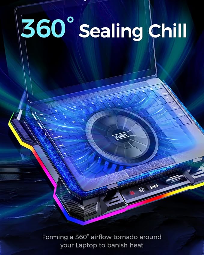 KeiBn 9 Fans &amp 5.5inch Powerful Cooling Fan Free Height Adjustment 10 RGB Lights Phone Stand-Blue