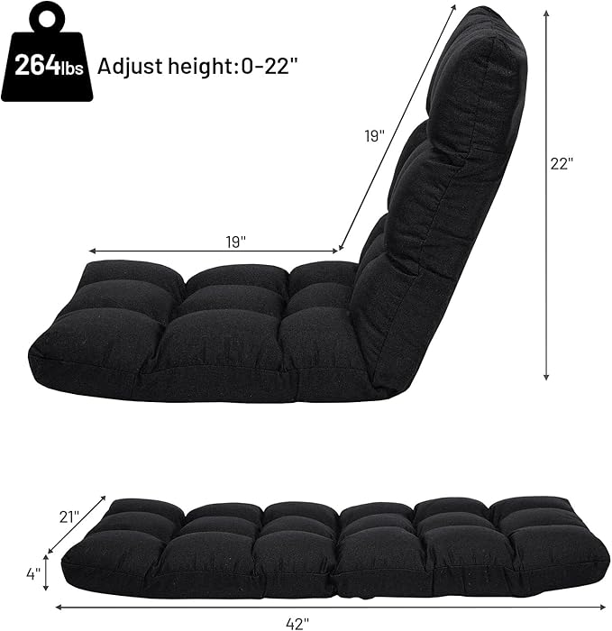 Giantex Floor Sofa Chair Video Gaming Chair with 14 Adjustable Position Padded Back Support Floor Cushioned Seat Folding Lazy Chair for Meditation Reading Watching Living Room Recliner(Black)