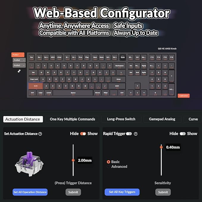 Keychron Q6 HE Wireless Custom Mechanical 100% Full Keyboard 2.4 GHz/Bluetooth/Wired QMK Rapid Trigger Hot-Swappable Programmable Gateron Double-Rail Magnetic Switches for Mac Windows Carbon Black