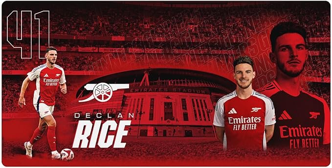 Head Case Designs Officially Licensed Arsenal FC Declan Rice 2024/25 Crest Kit and Players 23.62 x 11.81 x 0.12 inches (600 x 300 mm) - L Gaming Office Desk PC Keyboard Mouse Mat Pad