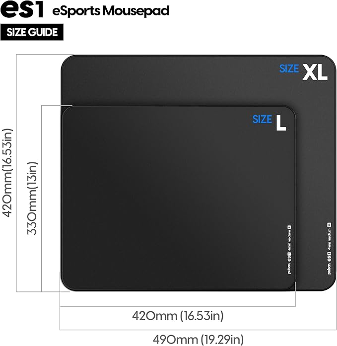 Pulsar - eS1 Esports Professional Level Gaming Mouse Pad 4mm Thickness Anti-Slip Base Anti-Fray Precision Stitching Medium to high Glide Speed 16.5in x 13in (L Black)