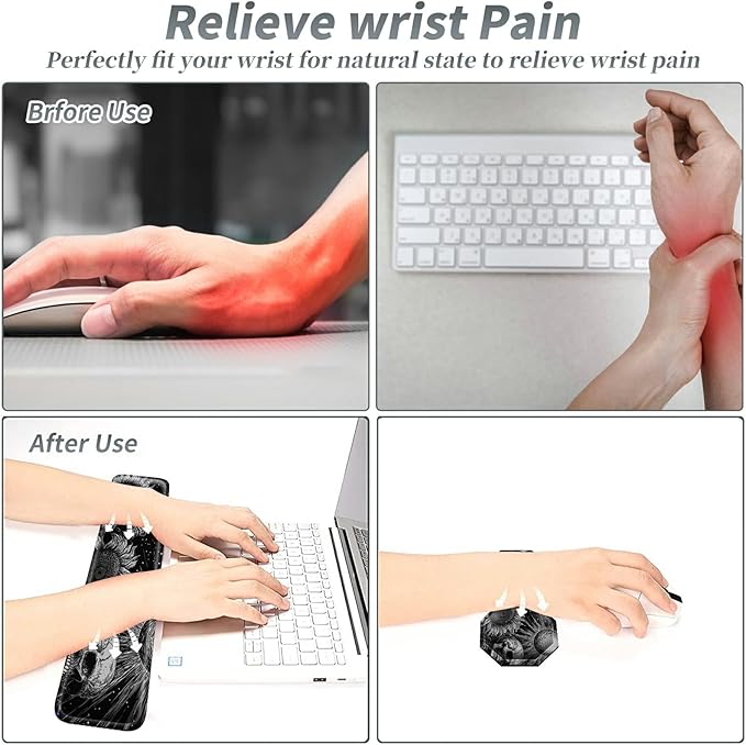 3Pcs Mouse Pad Set Gothic Skull Sunflowers Large Gaming Mouse Pad with Stitched Edge Ergonomic Memory Foam Keyboard Wrist Support and Mouse Wrist Rest Cushion Pain Relief Non-Slip Desk Pad Combo