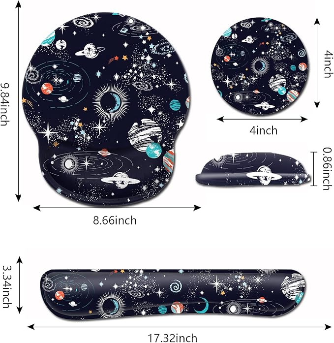 Mouse Pad with Wrist Support Soft Memory Foam Keyboard Wrist Rest Ergonomic Gel Mouse PadCute Cartoon Space Galaxy Constellation Office Easy Typing Games to Relieve Fatigue Non-Slip and Durable
