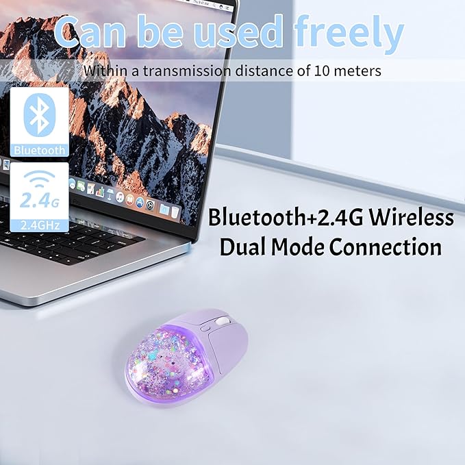 Bluetooth Wireless MouseCreative Floating Cartoon Rabbit Animal MiceRGB Backlit Rechargeable Triple Mode(Dual Bluetooth+USB) Computer Silent Mouse with USB Receiver for Laptop/MacBook/iPad/PC-Purple