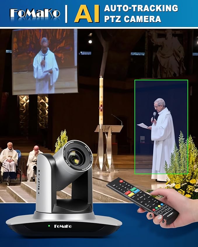 FoMaKo AI Auto Tracking HDMI PTZ Camera 20x Optical Zoom for Church Services Worship Education(2pcs) + KC608 Pro PTZ Controller (FMK12UH Prox2 + KC608 Pro)