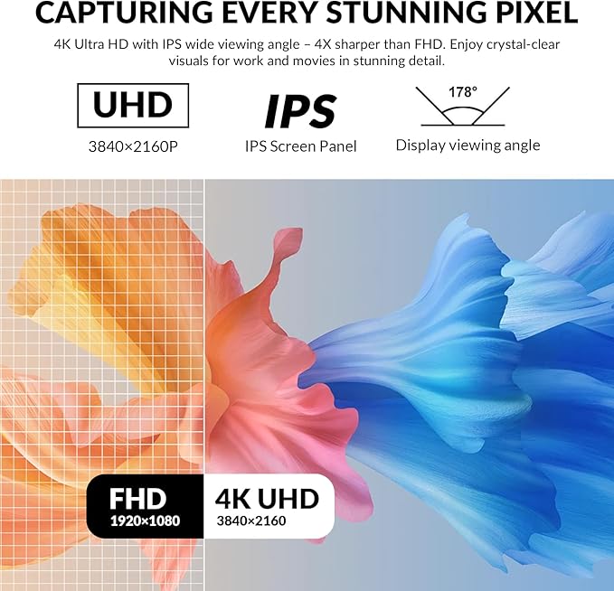 32 Inch 4K UHD Monitor (3840x2160) IPS60Hz Refresh Rate 100% sRGB AMD FreeSync 178° Viewing Angle HDMI/DisplayPort VESA 100x100mm Mount Compatible Tilt Adjustable - Black
