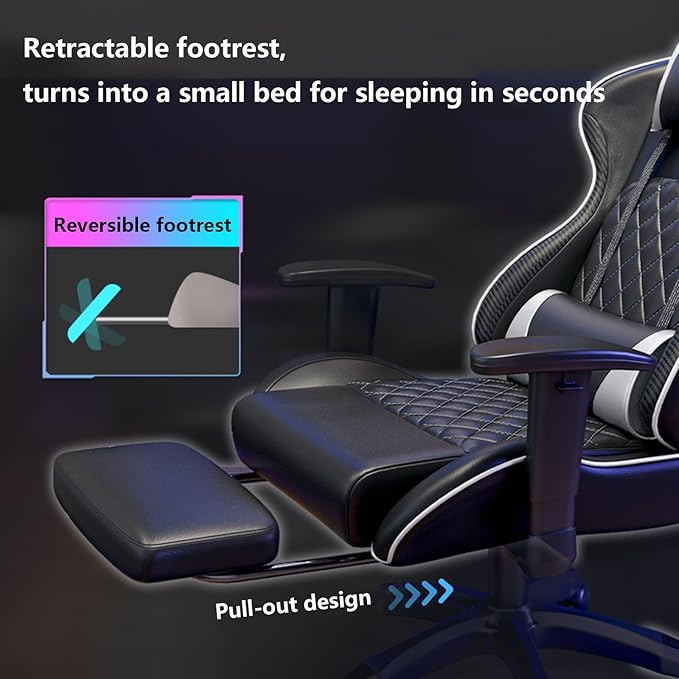 Gaming Chair Computer Chair with Footrest Breathable PVC Leather Video Game Chairs with Lumbar Support and Headrest 360 Degree Swivel Chair with Adjustable Ergonomic Backrest for Adults
