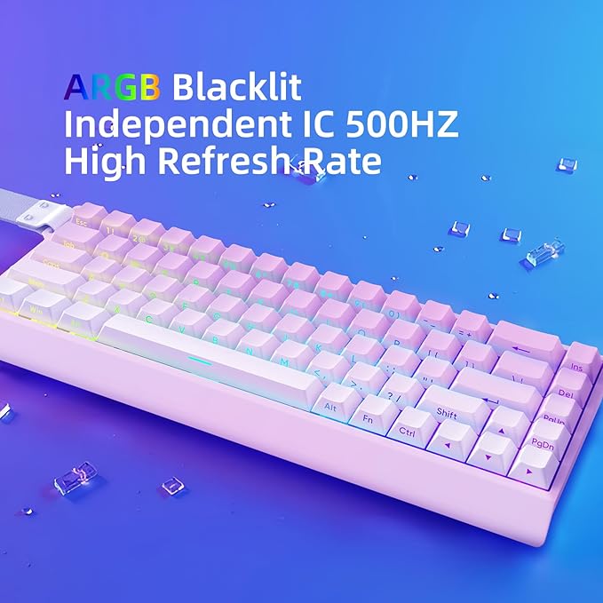 Mer68 Wired 68 Keys Magnetic Switch Mechanical Keyboard 8KHZ Polling Rate/Latency As 0.125MS/256KHZ Single Key Scan Rate/ARGB/ Hot Swappable Gaming Keyboard(Pink)