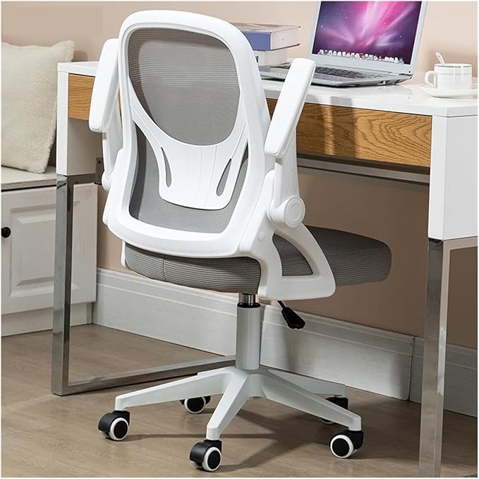 Adjustable Office Computer Chair with Armrest Mesh Office Chair Computer Indoor Bedroom Swivel Adjustable Liftable Gaming Chairs(White Gray)