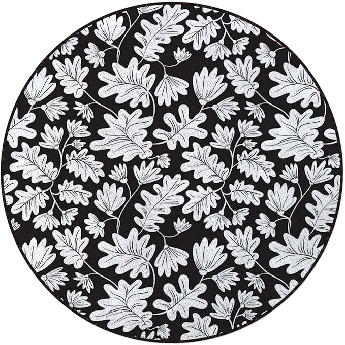 Simplistic Florets Area Rug Rug for Living Room Soft Durable Rugs Carpet for BedroomRound Rug Flower Botanical ArrangementBlack and White Diameter 35.5 in