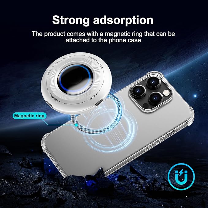 FP108 2TB Magnetic Portable SSD External Solid State Drives with PD-100W and 2050MB/s USB-C 3.2 Gen 2x2 Play While Charging Compatible with iPhone 16/15 Pro Max Android PC Mac Switch Lite