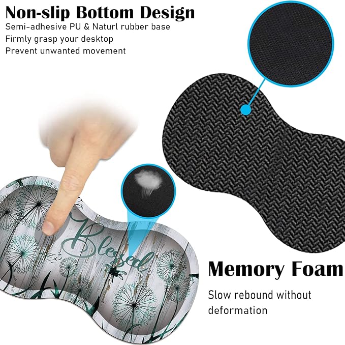 Large Game Mouse Pad + Wrist Support Pad + Coffee Coaster Dandelion and Blessed Foldable Table Mat with Stitched Edge Non-Slip Set Pad Suitable for Office Work and Home