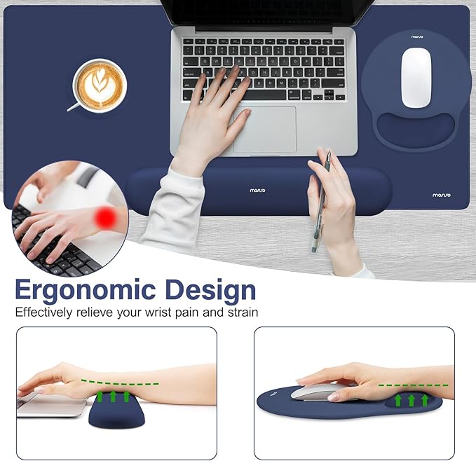 MOSISO Wrist Rest for Keyboard Mouse Pad Set Large Gaming Deskpad&ampCircle Curved Mousepad&ampKeyboard Wrist Rest&ampCoaster Ergonomic Non-Slip Mousepad&ampEasy Typing Pad with Silicone Lining