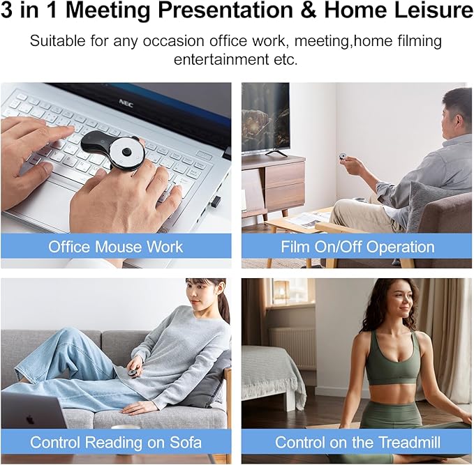 SANWA 3 in 1 Bluetooth Finger Ring Mouse Wireless Presentation Clicker Video Scroller &amp Page Turn for Kindle APP Mini Wearable Mouse Rechargeable Handheld Remote Mice for PC Laptop Mac Tabl