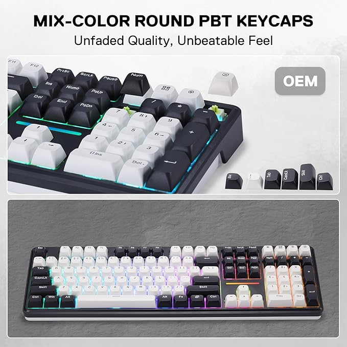 Redragon K745 PRO Wireless Gasket RGB Gaming Keyboard 108 Keys Mechanical Keyboard w/Extra 4 Hotkeys Hot-Swap South-Facing LED Socket 5-Layer Noise Dampening Round PBT Keycaps Mint Mambo Switch