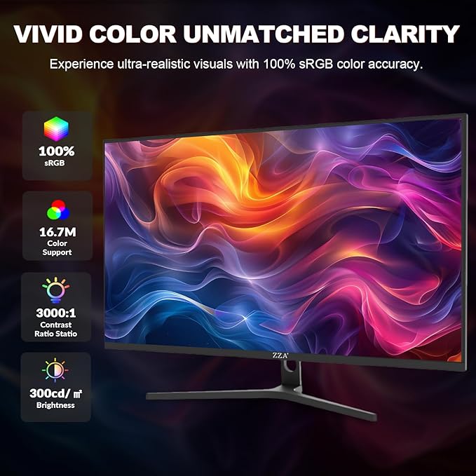 ZZA 32 Monitor | 4K UHD 3840x2160 IPS Panel 60Hz Adaptive Sync 100% sRGB Back Breathing LightBlue Light Filter VESA Mountable 75x75mm