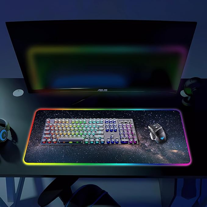 RGB Gaming Mouse Pad Large Mousepad with Led Light Keyboard Pad Gaming Accessories for Desk Non-Slip Rubber Base Big Mouse Mat for Gamer 31.5 X 11.8 Inch Galaxy