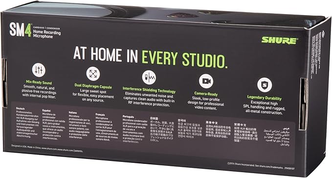 Shure SM4-K Studio Condenser Microphone – XLR Mic for Home Studio Recording Vocals &amp Instruments with Mix-Ready Sound &amp All-Metal Construction Black