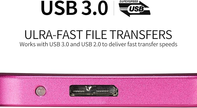 Portable SATA External Hard Drive HDD 500GB 1TB 2TB USB3.0 Ulra-Fast File Transfers for Windows Mac and Linux (2TB Red)