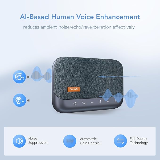 NUROUM A15 Conference Speaker and Microphone Portable&ampScalable Bluetooth Wireless Speakerphone 360° Voice Pickup Daisy Chian for Calls/Computer/PC/Laptop/Desktop via Bluetooth/Dongle/USB-A/C Bl