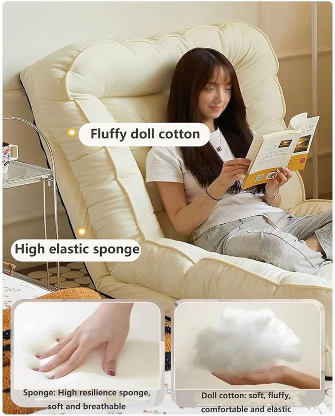 Folding Floor Chairs Video Gaming Chair for Adults Adjustable Chaise Lounge Indoor Padded Floor Seating with Back Support 5-Position Comfy Meditation Chair for Bed Beige B-120 * 60CM