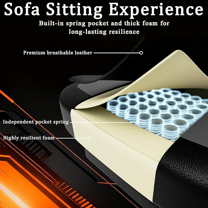 Gaming Chair with Pocket Spring Cushion and Footrest Ergonomic Computer Chair for Adults Breathable PU Leather Game Chair Adjustable Headrest and Lumbar Support Office Desk Chair