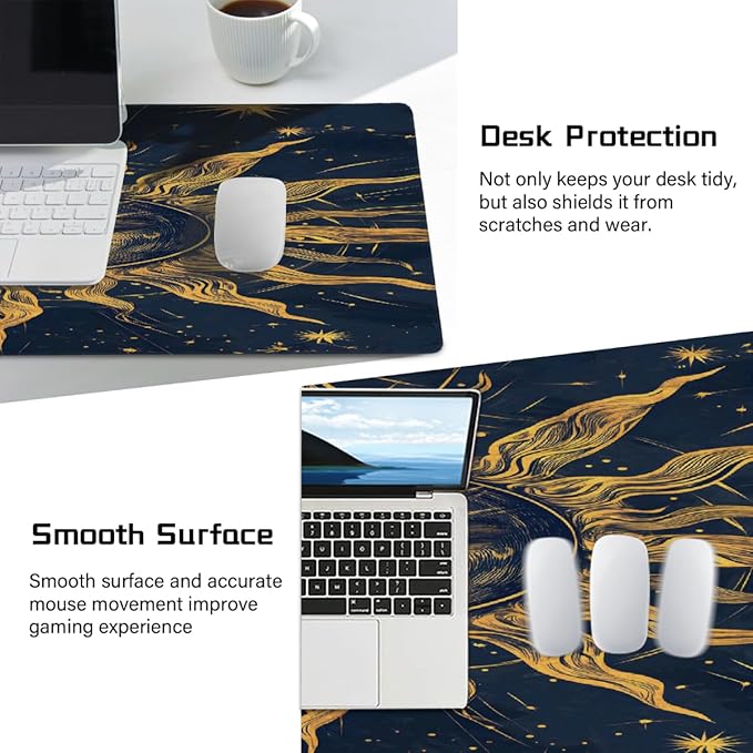Ethnic Gold Sun Large Mouse Pad Gaming Mousepad Desk Mat for Desktop Computer Keyboard Waterproof Mouse Mat Desk Pad with Non-Slip Base for Game School Office Home 35.4 x 15.7